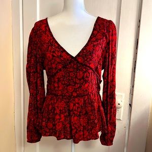 Red Floral Peplum Top